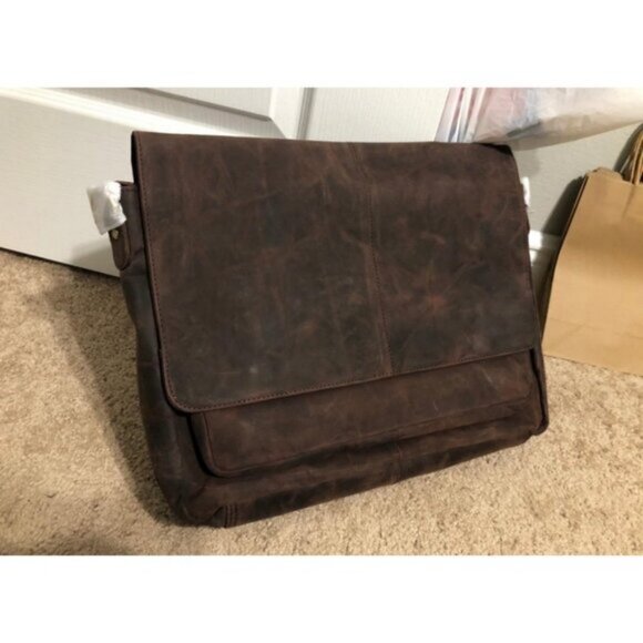 🆕Men and Women Wood Oak Leathers Laptop Briefcase Messenger Bag - Picture 2 of 9
